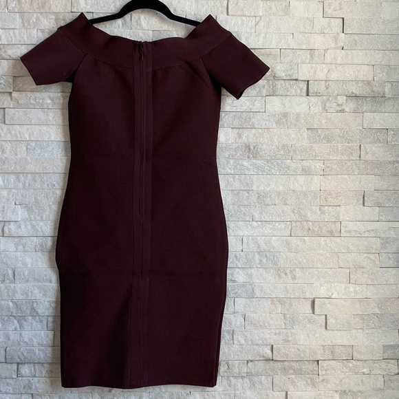 Wine Off the Shoulder Bodycon Bandage Dress - Picture 4 of 4